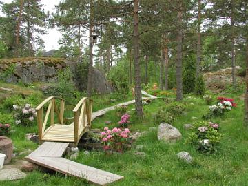 2003_a Year 2003. I dug some small ponds in the garden and a stream. Over one of the ponds I built an arch bridge. The rhododendrons had grown well and it was...