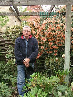 P5121060_Jens_Birck_cinnabarinum Jens Birck and Rhododendron cinnabarinum in his garden. Jens Birck passed away 31 May, 2021. I'll miss Jens. These photos are to honor his memory.