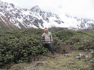 AIMG_1700_Kristian_Thangu_to_Muguthang_4200m_160509_photo_by_Teemu Me among rhododendrons, suffering a bit from thin air when running from bush to bush, Thangu - Muguthang 4200 m (12:00)