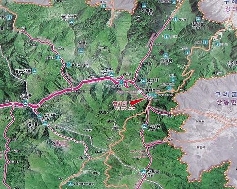 IMG_1172_Jirisan_Park_Guidemap_detail Jiri-san National Park Guidemap, red arrow points to our location